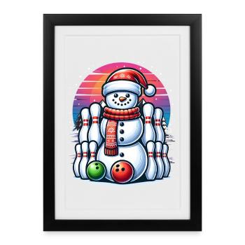 BOwling Christmas Sports Santa Claus - Framed poster (27 × 37 cm) - black - Front