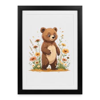 Ours câlin dans une prairie fleurie - Affiche encadrée (27 × 37 cm) - noir - Devant