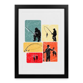 Pêcheurs à la ligne - Affiche encadrée (27 × 37 cm) - noir - Devant