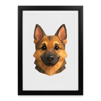 Polygone berger allemand – Conception géométrique pour chien - Affiche encadrée (27 × 37 cm) - noir - Devant
