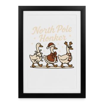 Pôle Nord Honker Oie Noël Drôle Père Noël - Affiche encadrée (27 × 37 cm) - noir - Devant