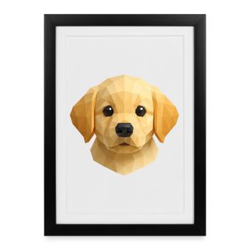 Chiot Golden retriever mignon - Polygon Dog Design - Affiche encadrée (27 × 37 cm) - noir - Devant