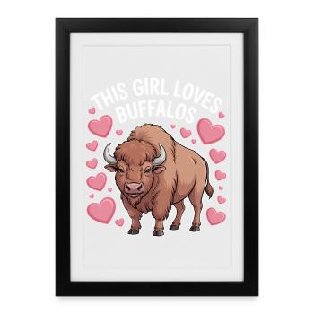 Buffalo Disant Fille Drôle Buffalo Cadeau - Affiche encadrée (27 × 37 cm) - noir - Devant