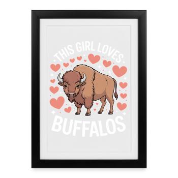 Buffalo Disant Fille Drôle Buffalo Cadeau - Affiche encadrée (27 × 37 cm) - noir - Devant