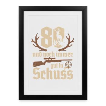 Jäger 80 ans Chasse 80 ans en pleine forme - Affiche encadrée (27 × 37 cm) - noir - Devant