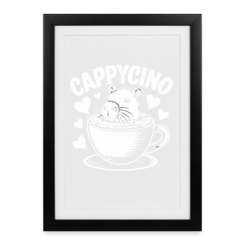 CAPPYCINO Capybara au café cappuccino humour - Affiche encadrée (27 × 37 cm) - noir - Devant