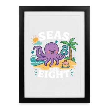 Seas The Eight Cute Octopus Birthday Island - Gerahmtes Poster (27 × 37 cm) - Schwarz - Vorne