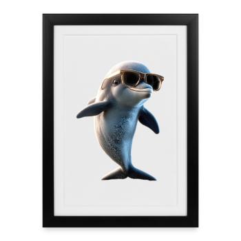 Dauphin Plongeur Dauphins Océan Dauphins mignons Dauphin - Affiche encadrée (27 × 37 cm) - noir - Devant