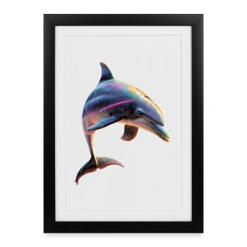 Dauphin Plongeur Dauphins Océan Dauphins mignons Dauphin - Affiche encadrée (27 × 37 cm) - noir - Devant
