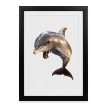Dauphin Plongeur Dauphins Océan Dauphins mignons Dauphin - Affiche encadrée (27 × 37 cm) - noir - Devant