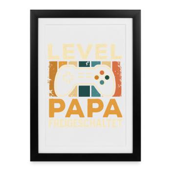 Soon Dad LEVEL DAD UNLOCKED FUNNY - Framed poster (27 × 37 cm) - black - Front