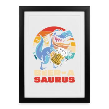 BièreUn Saurus Dino avec chope de bière - Affiche encadrée (27 × 37 cm) - noir - Devant