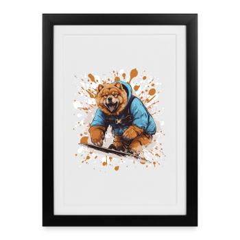 Chow Chow Chien Snowboard Sports - Affiche encadrée (27 × 37 cm) - noir - Devant