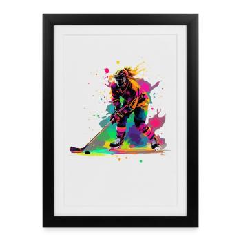Hockey sur glace Joueuse de hockey sur glace Femme - Affiche encadrée (27 × 37 cm) - noir - Devant