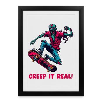 Zombie Skateboarder Neon Horror - Gerahmtes Poster (27 × 37 cm) - Schwarz - Vorne