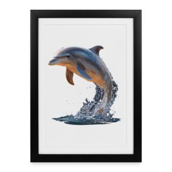 Dauphin Plongeur Dauphins Océan Dauphins mignons Dauphin - Affiche encadrée (27 × 37 cm) - noir - Devant