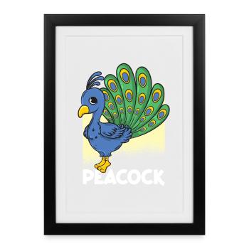 Dessin animé du paon - Affiche encadrée (27 × 37 cm) - noir - Devant