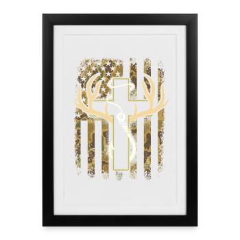 Chasse Pêche Christianisme Croix Foi Nature - Affiche encadrée (27 × 37 cm) - noir - Devant