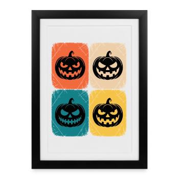 Citrouille rétro Halloween style Pop Art - Affiche encadrée (27 × 37 cm) - noir - Devant