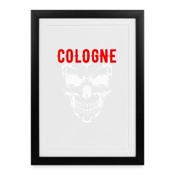 Kölner Schädel mit roter COLOGNE Schrift - Gerahmtes Poster (27 × 37 cm) - Schwarz - Vorne