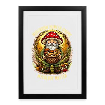 Gnome chasseur de champignons | Maître Mycologie Cueilleur de Champignons - Affiche encadrée (27 × 37 cm) - noir - Devant