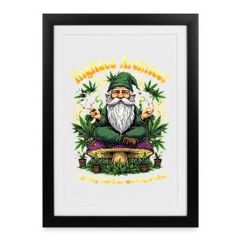 Crowing Gnome Cannabis Wichtel - Framed poster (27 × 37 cm) - black - Front