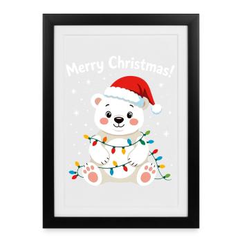 Ours polaire Noël Mignon Joyeux Noël Pôle Nord - Affiche encadrée (27 × 37 cm) - noir - Devant