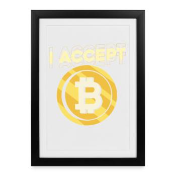 I accept Bitcoin - Framed poster (27 × 37 cm) - black - Front