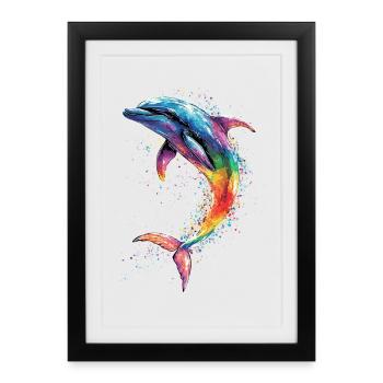 Dauphin Plongeur Dauphins Océan Dauphins mignons Dauphin - Affiche encadrée (27 × 37 cm) - noir - Devant
