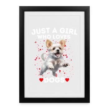 Fille aime les chiens Chien joueur - Affiche encadrée (27 × 37 cm) - noir - Devant
