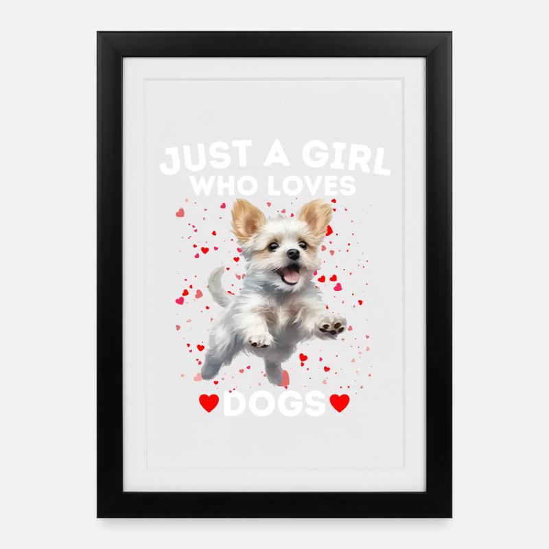 Mädchen liebt Hunde Verspielter Hund - Gerahmtes Poster (27 × 37 cm) - Schwarz