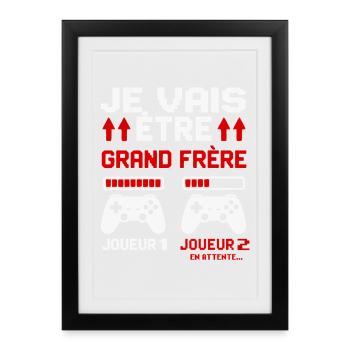 Je vais être grand frère Futur grand frère gamer - Affiche encadrée (27 × 37 cm) - noir - Devant