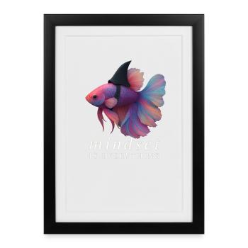Mindset Fighting Fish Helmet, Motivational Saying  - Affiche encadrée (27 × 37 cm) - noir - Devant