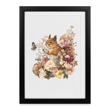 Squirrel, Animal, Flowers, Butterflies - Framed poster (27 × 37 cm) - black - Front