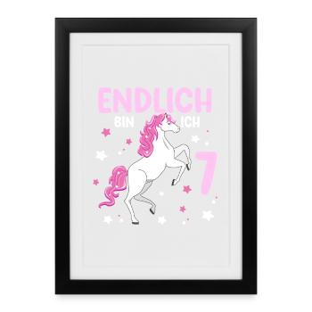 Cheval de 7 ans Enfin je suis 7 filles 7. - Affiche encadrée (27 × 37 cm) - noir - Devant