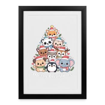 Animal Christmas Tree – Cute Xmas Animals - Framed poster (27 × 37 cm) - black - Front