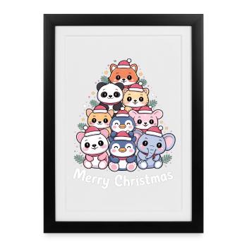 Animal Christmas Tree – Cute Xmas Animals - Framed poster (27 × 37 cm) - black - Front