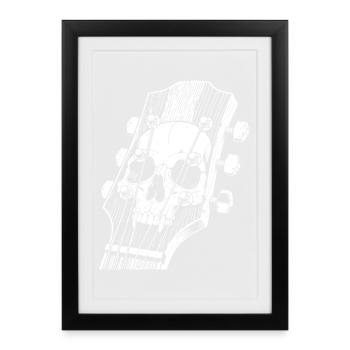 Totenkopf auf Gitarrenkopfplatte - Gerahmtes Poster (27 × 37 cm) - Schwarz - Vorne
