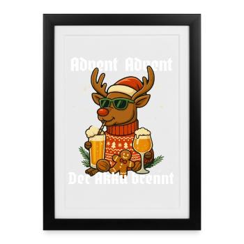 Advent Advent – The battery burns Reindeer - Framed poster (27 × 37 cm) - black - Front