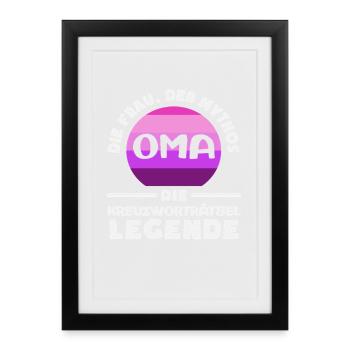 Mots croisés rétro Mamie Femme Légende Humour - Affiche encadrée (27 × 37 cm) - noir - Devant