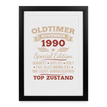 Cadeau 35ème anniversaire Voiture Ancienne Novembre 1990 - Affiche encadrée (27 × 37 cm) - noir - Devant