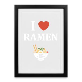 J aime Ramen Coeur Bol Illustré - Affiche encadrée (27 × 37 cm) - noir - Devant
