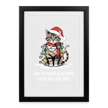 Chat de Noël : Puis-je y retourner ? - Affiche encadrée (27 × 37 cm) - noir - Devant