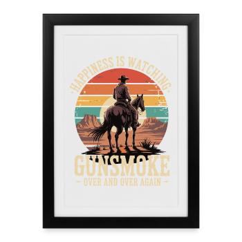 Télévision western classique - Cowboy Sunset Design - Affiche encadrée (27 × 37 cm) - noir - Devant