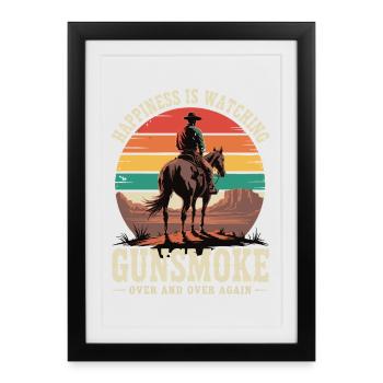 Télévision western classique - Cowboy Sunset Design - Affiche encadrée (27 × 37 cm) - noir - Devant