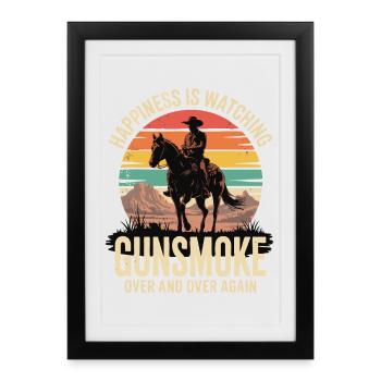 Télévision western classique - Cowboy Sunset Design - Affiche encadrée (27 × 37 cm) - noir - Devant