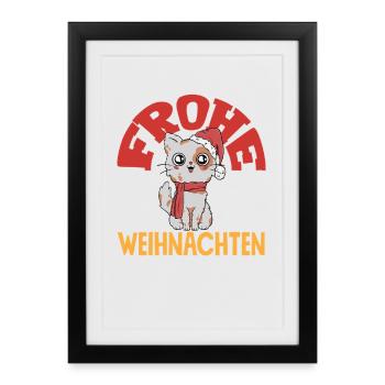 Joyeux Noël chat avec chapeau de Père Noël - Affiche encadrée (27 × 37 cm) - noir - Devant