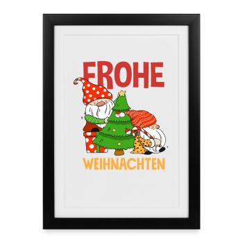 Joyeux Noël Gnomes avec chapeau de Père Noël - Affiche encadrée (27 × 37 cm) - noir - Devant