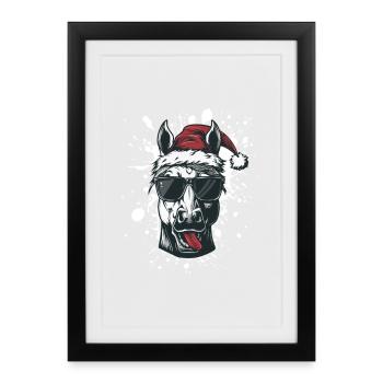 Cheval Noël Drôle - Affiche encadrée (27 × 37 cm) - noir - Devant