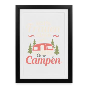 Camping Femmes Go Camping Camping-car Caravane - Affiche encadrée (27 × 37 cm) - noir - Devant